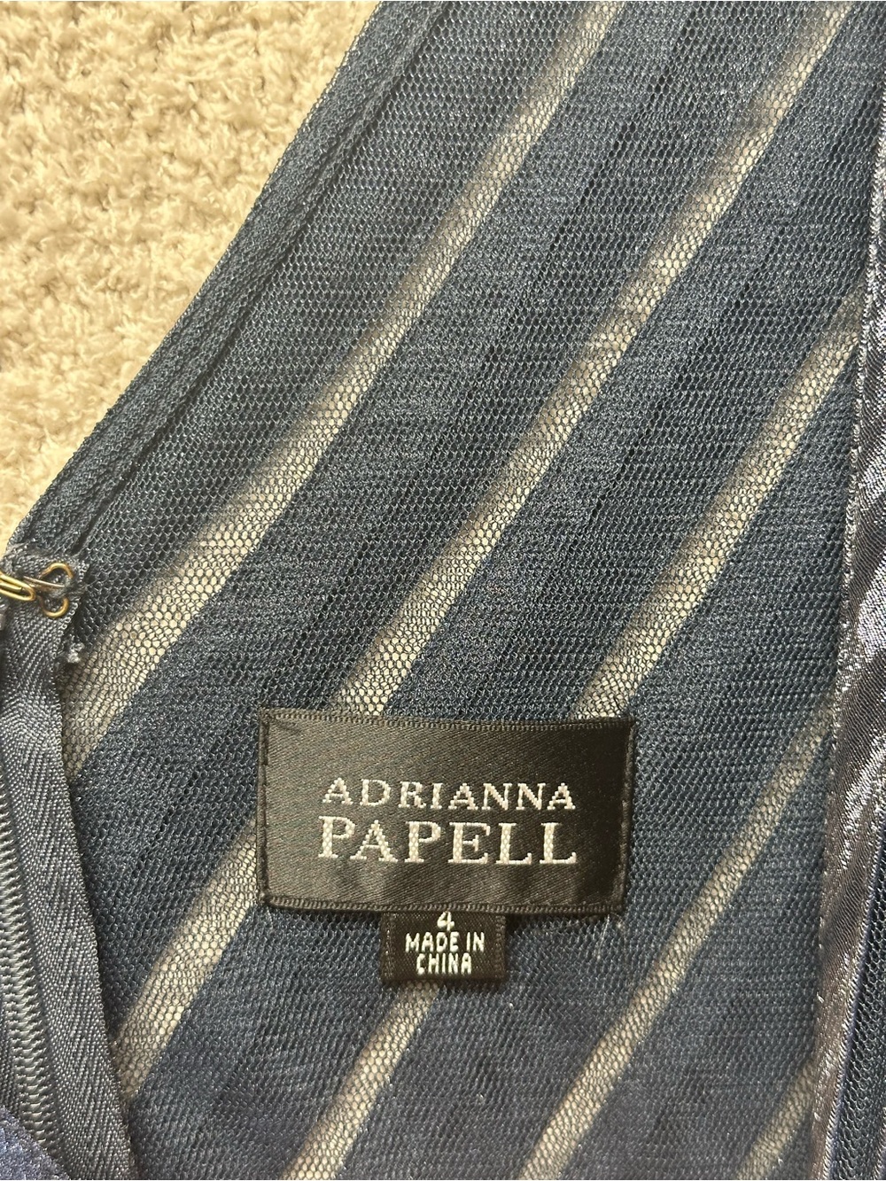 Adrianna Papell Navy Blue Ruffle Cocktail Dress Sleeveless V Neck Party Formal S - Picture 3 of 9